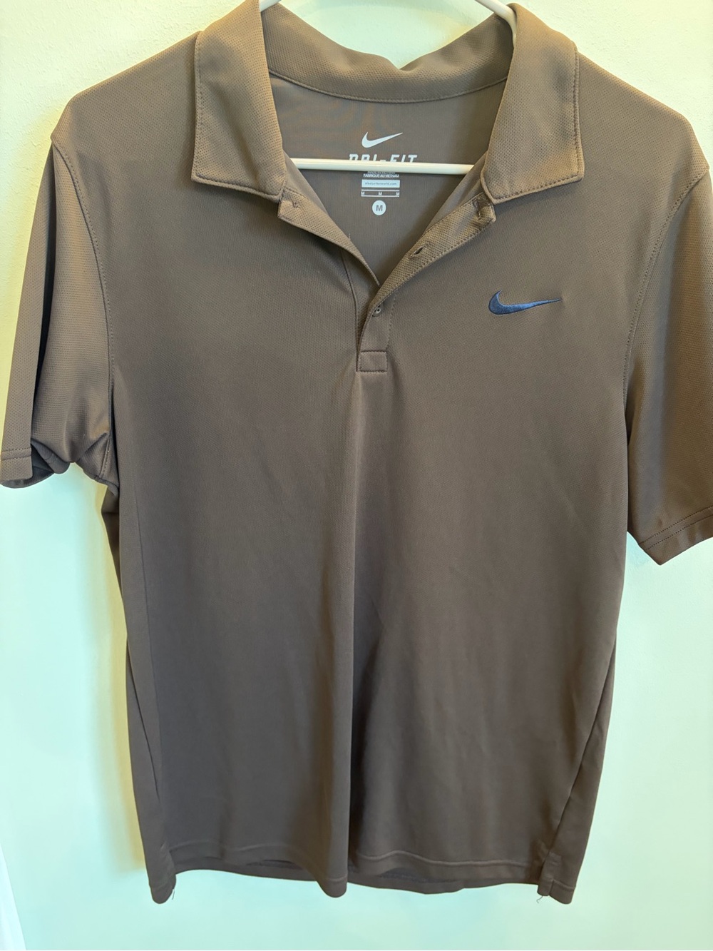 Nike Brown Short-Sleeve Dri-FIT Polo with Navy Swoosh